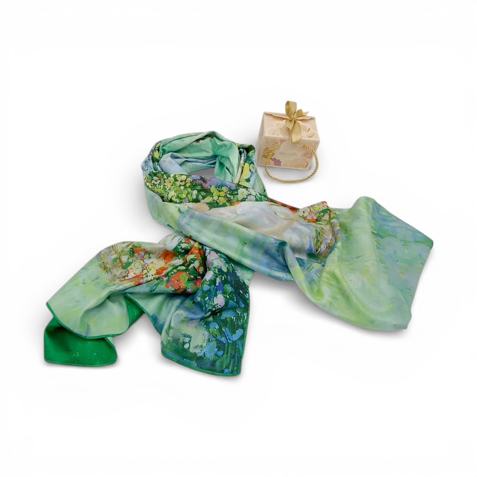 Eșarfă Garden Impression 8108-5 – Ediție Artistică Reversibilă (2 Fețe), 50% Mătase & 50% Vîscoză, 180×68 cm, Cutie Cadou Inclusă