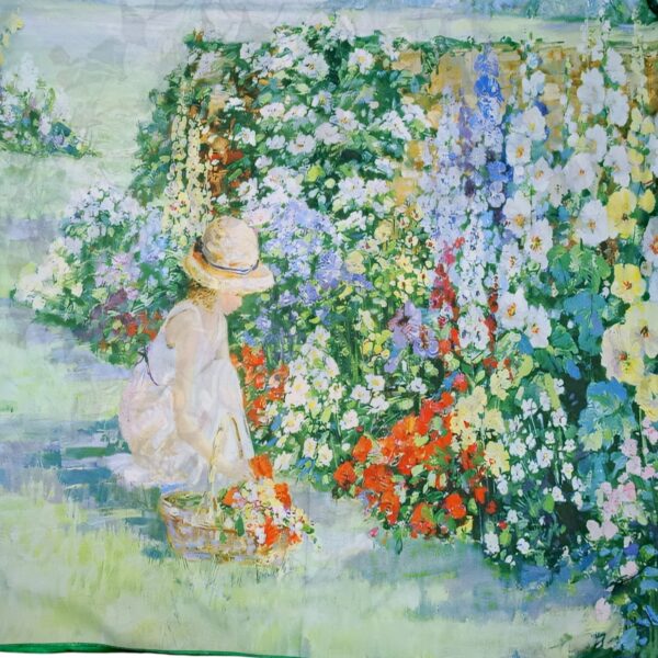 Eșarfă Garden Impression 8108-5 – Ediție Artistică Reversibilă (2 Fețe), 50% Mătase & 50% Vîscoză, 180×68 cm, Cutie Cadou Inclusă