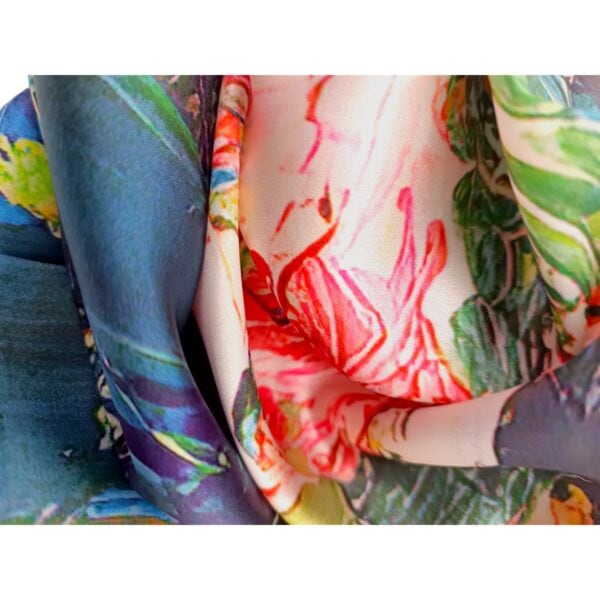 Eșarfă damă 100% mătase naturală – Azure Floral Impression SG10-6 (70×70 cm) | Print Artistic Floral, Cutie Cadou