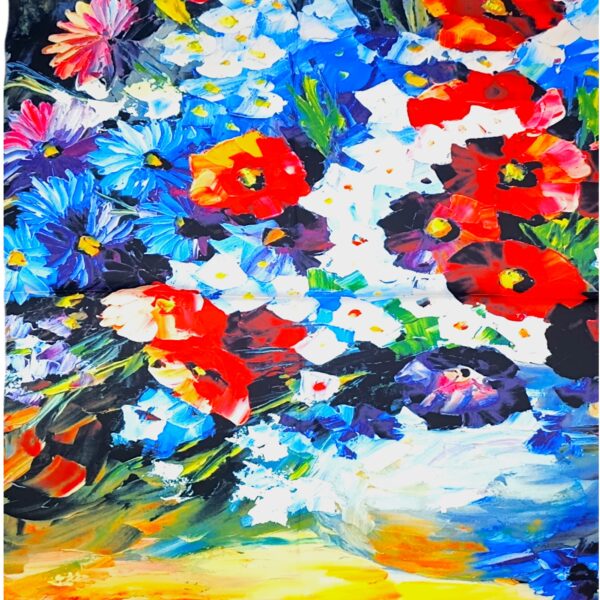 Eșarfă damă 100% mătase naturală – Crimson Bloom Impression SG10-7 (70×70 cm) | Print Floral Artistic, Cutie Cadou