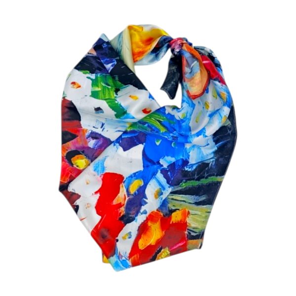 Eșarfă damă 100% mătase naturală – Crimson Bloom Impression SG10-7 (70×70 cm) | Print Floral Artistic, Cutie Cadou