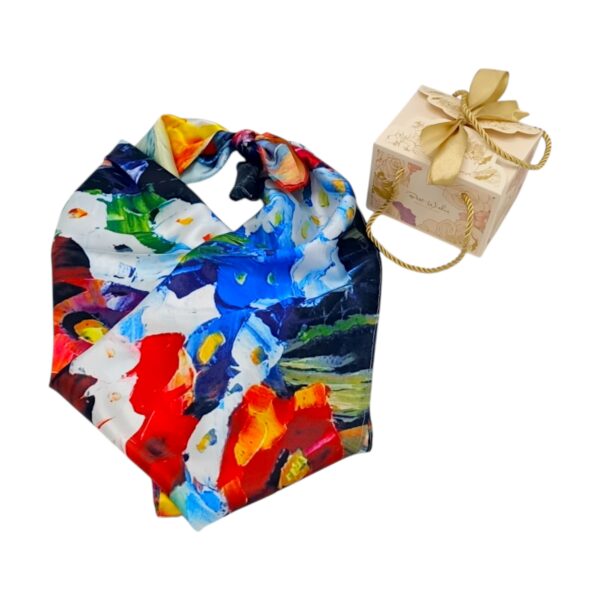 Eșarfă damă 100% mătase naturală – Crimson Bloom Impression SG10-7 (70×70 cm) | Print Floral Artistic, Cutie Cadou