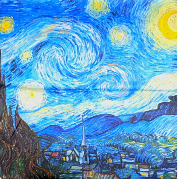 Eșarfă damă 100% mătase naturală – Midnight Swirl SG10-8 (70×70 cm) | Print Artistic Inspirat din Arta Impresionistă, Cutie Cadou