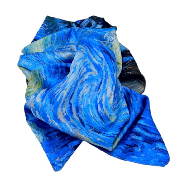 Eșarfă damă 100% mătase naturală – Midnight Swirl SG10-8 (70×70 cm) | Print Artistic Inspirat din Arta Impresionistă, Cutie Cadou