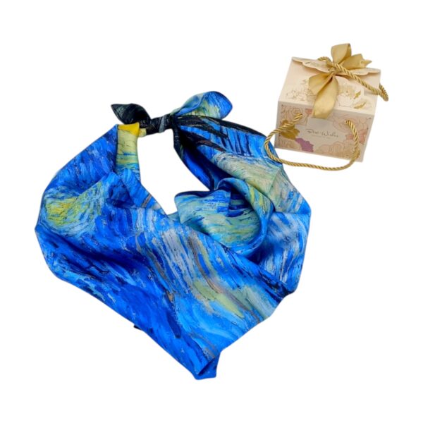 Eșarfă damă 100% mătase naturală – Midnight Swirl SG10-8 (70×70 cm) | Print Artistic Inspirat din Arta Impresionistă, Cutie Cadou