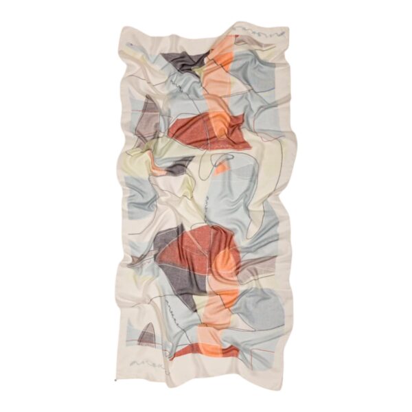 Eșarfă damă Anekke Eikon 42480-052 crem cu albastru și corai – design artistic modern