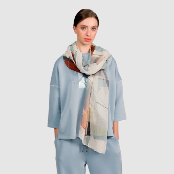 Eșarfă damă Anekke Eikon 42480-052 crem cu albastru și corai – design artistic modern