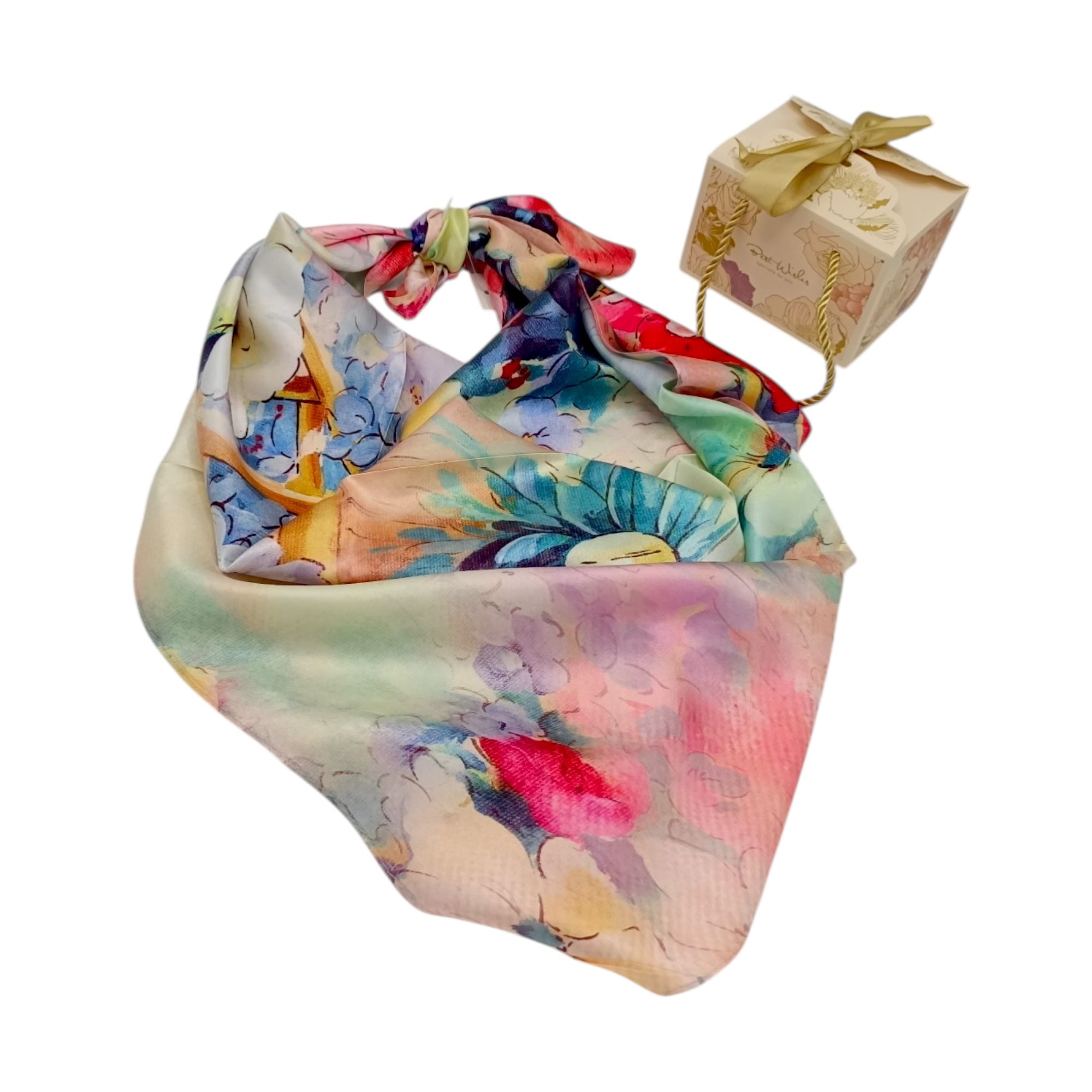 Eșarfă damă pătrată Artistic Impression 2024-05#1 – 70×70 cm, 50% Mătase & 50% Vîscoză, Cutie Cadou