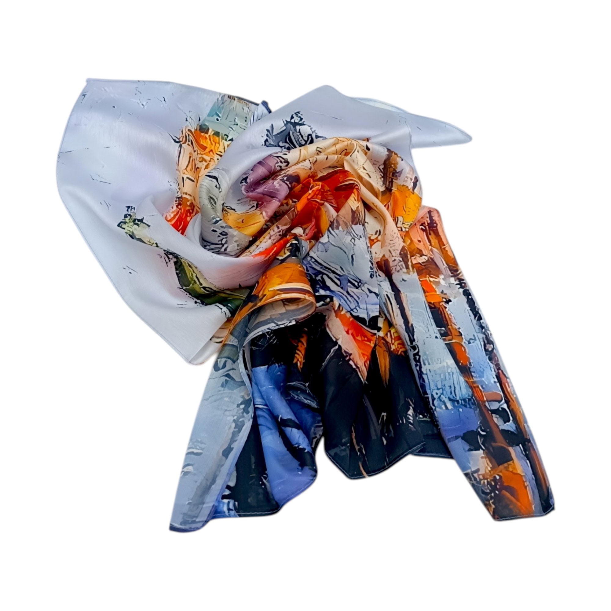 Eșarfă damă pătrată Artistic Venice 2024-05#6 – 70×70 cm, 50% Mătase & 50% Vîscoză, Cutie Cadou