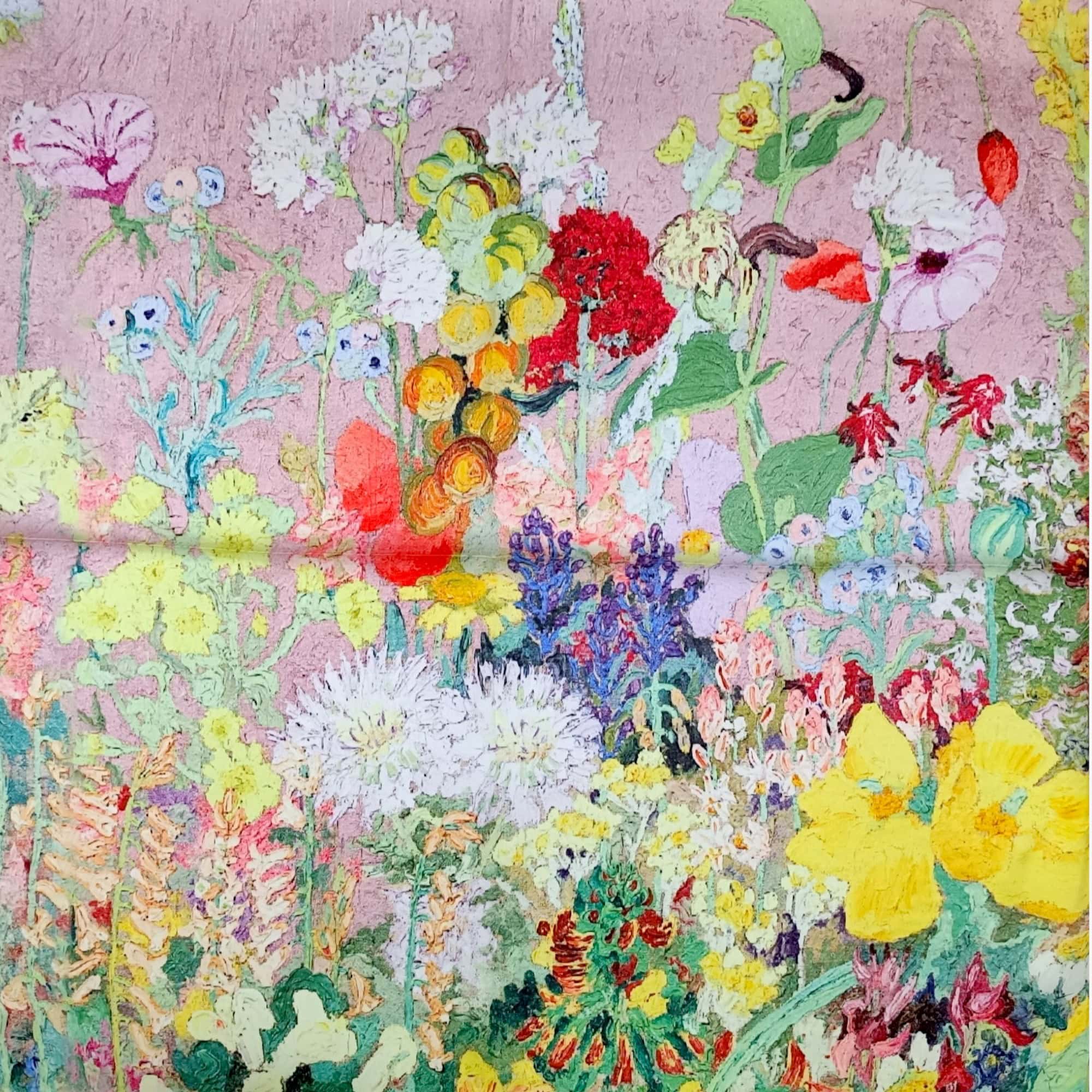 Eșarfă damă pătrată Floral Garden 2024-05#7 – 70×70 cm, 50% Mătase & 50% Vîscoză, Cutie Cadou