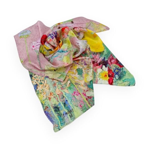 Eșarfă damă pătrată Floral Garden 2024-05#7 – 70×70 cm, 50% Mătase & 50% Vîscoză, Cutie Cadou