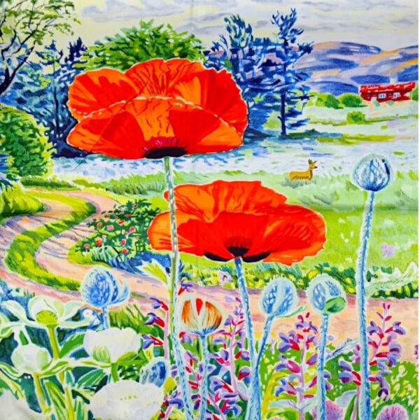 Eșarfă damă pătrată Poppy Field 2024-05#2 – 70×70 cm, 50% Mătase & 50% Vîscoză, Cutie Cadou