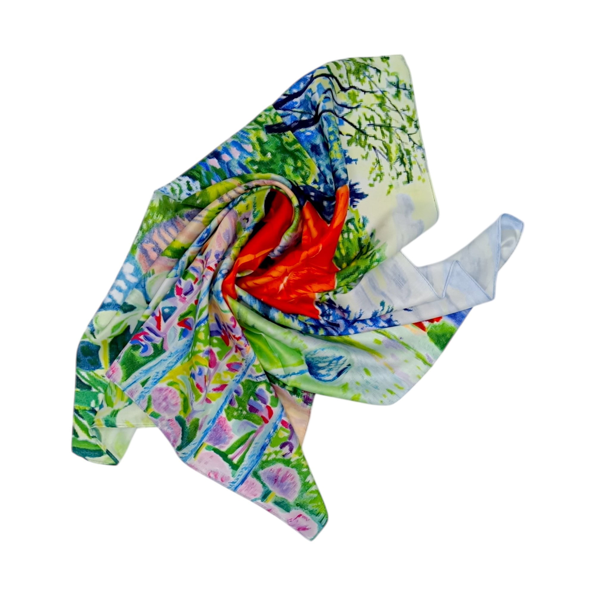 Eșarfă damă pătrată Poppy Field 2024-05#2 – 70×70 cm, 50% Mătase & 50% Vîscoză, Cutie Cadou