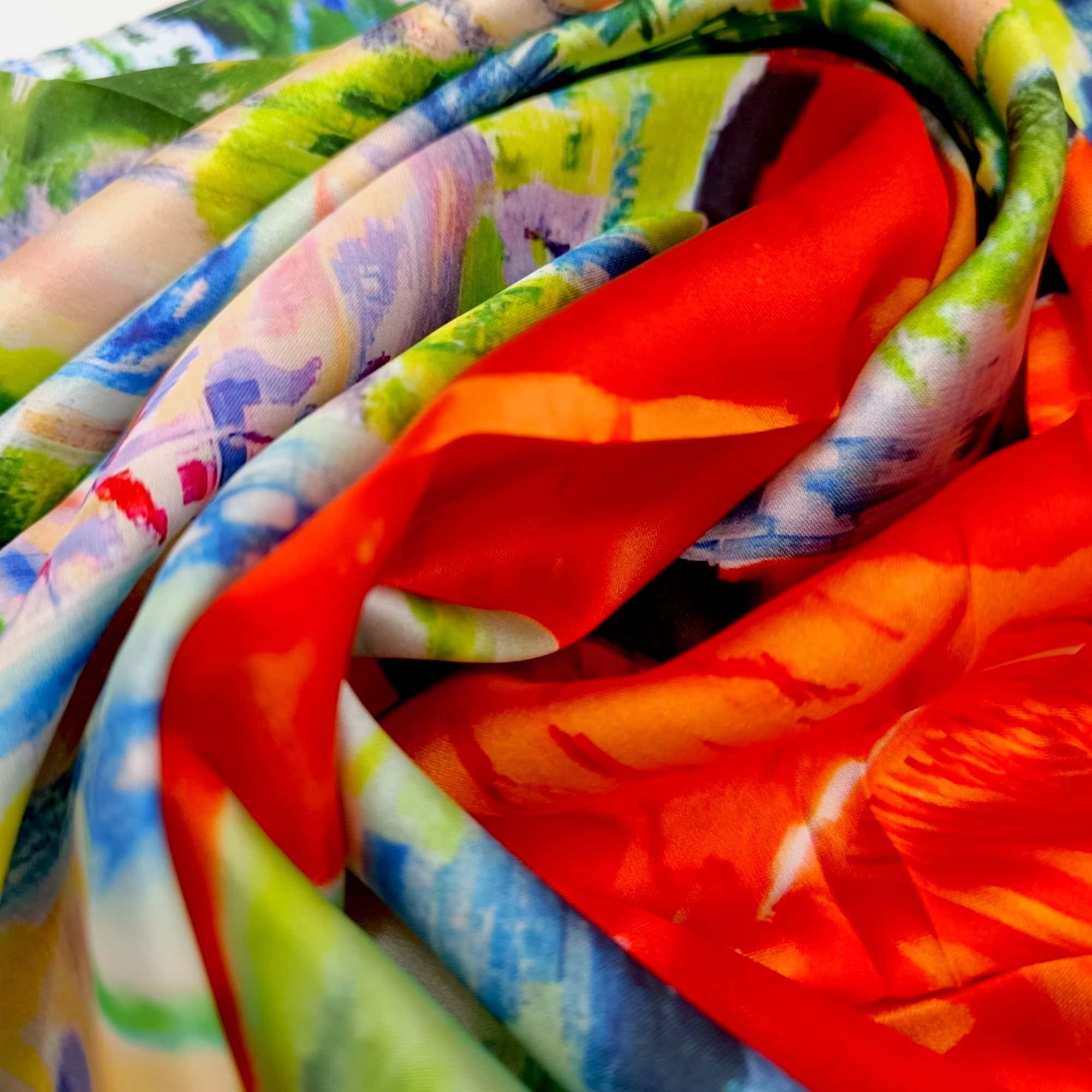 Eșarfă damă pătrată Poppy Field 2024-05#2 – 70×70 cm, 50% Mătase & 50% Vîscoză, Cutie Cadou