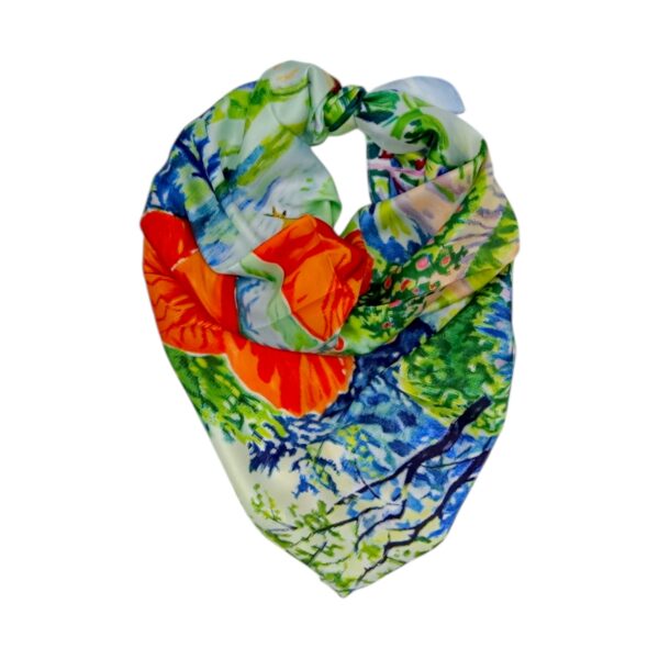 Eșarfă damă pătrată Poppy Field 2024-05#2 – 70×70 cm, 50% Mătase & 50% Vîscoză, Cutie Cadou