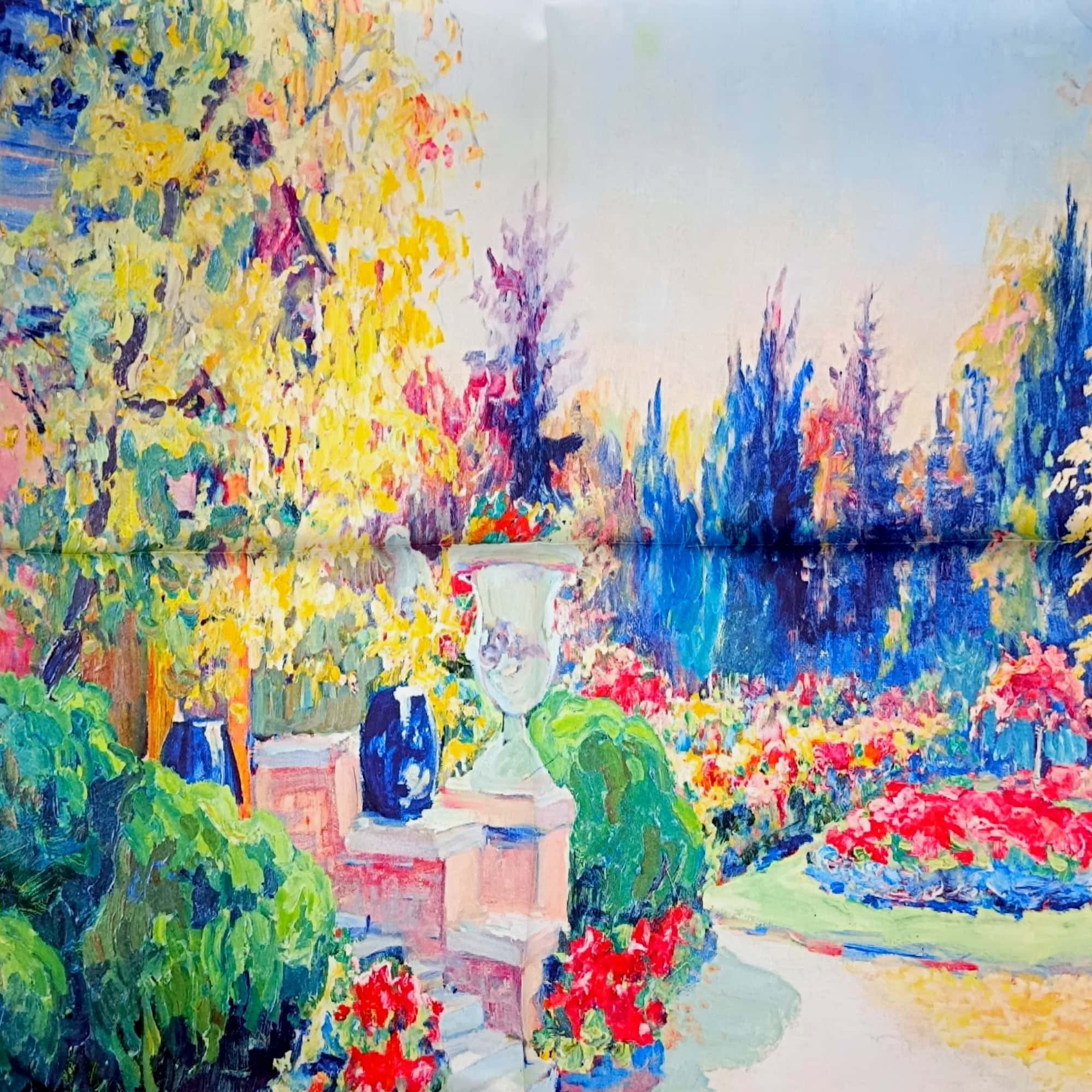 Eșarfă damă pătrată Secret Garden 2024-05#3 – 70×70 cm, 50% Mătase & 50% Vîscoză, Cutie Cadou