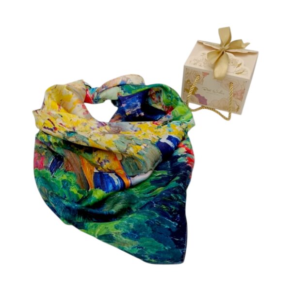Eșarfă damă pătrată Secret Garden 2024-05#3 – 70×70 cm, 50% Mătase & 50% Vîscoză, Cutie Cadou