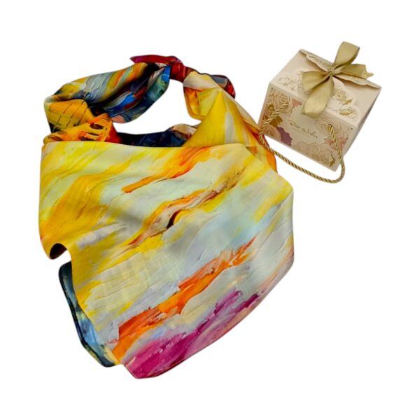 Eșarfă damă pătrată Venice Sunset 2024-05#5 – 70×70 cm, 50% Mătase & 50% Vîscoză, Cutie Cadou