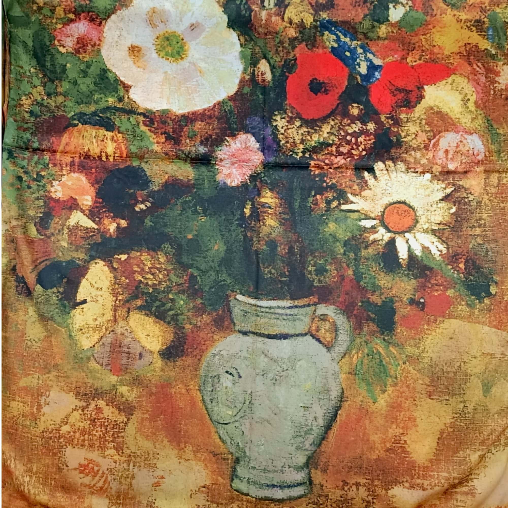 Eșarfă din Mătase 100% Chromatic Stories –Autumn Fields EMS20-3 – Reversibilă (2 Fețe), Design Artistic Floral & Peisaj, 180×70 cm, Cutie Cadou Premium