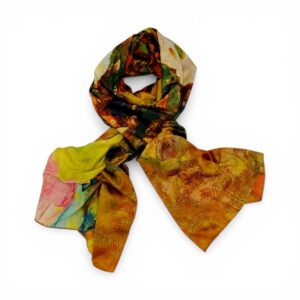 Eșarfă din Mătase 100% Chromatic Stories –Autumn Fields EMS20-3 – Reversibilă (2 Fețe), Design Artistic Floral & Peisaj, 180×70 cm, Cutie Cadou Premium