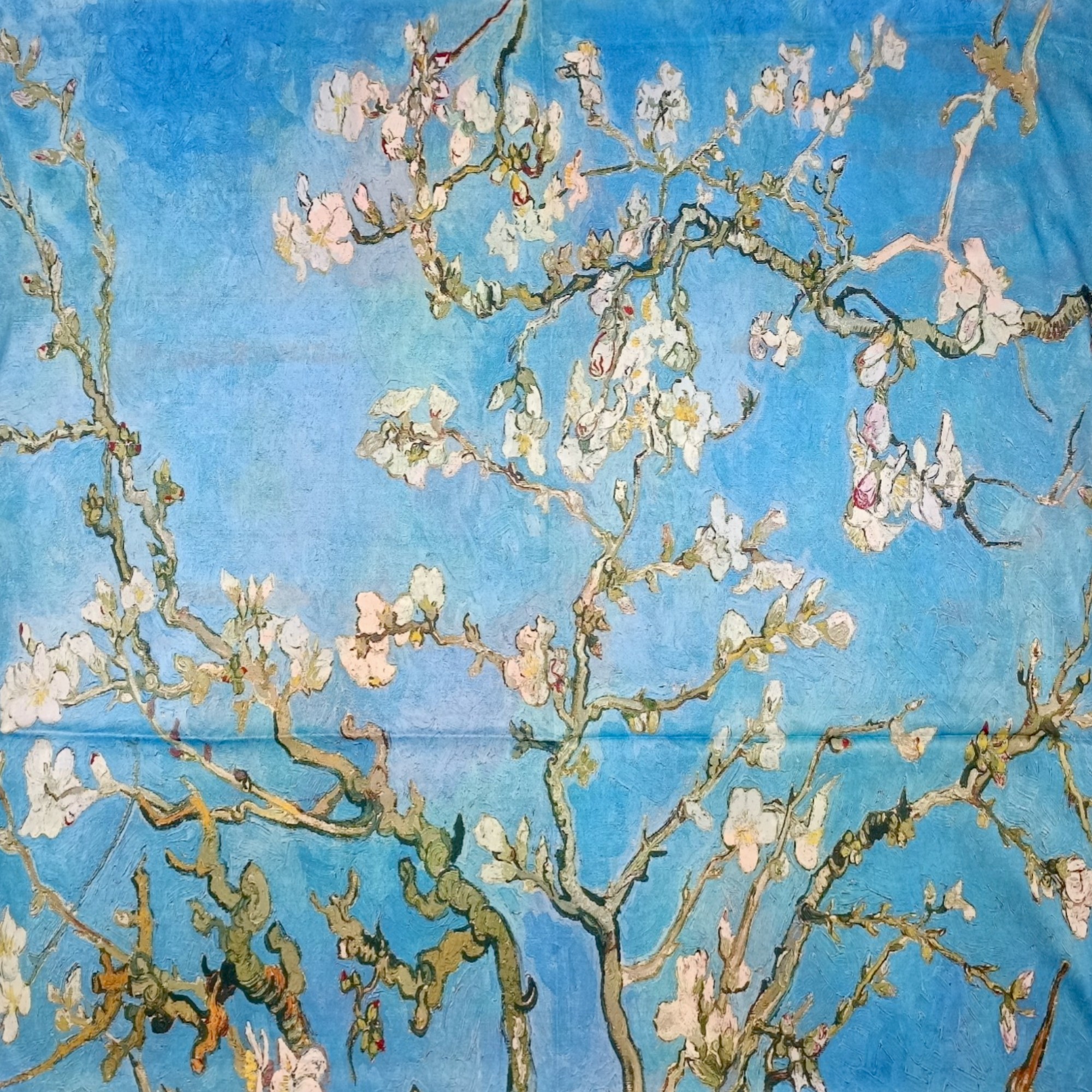 Eșarfă din Mătase 100% Chromatic Stories – Azure Impression EMS20-6, Reversibilă (2 Fețe), Inspirație Monet & Abstract Modern, 180×70 cm, Cutie Cadou Premium