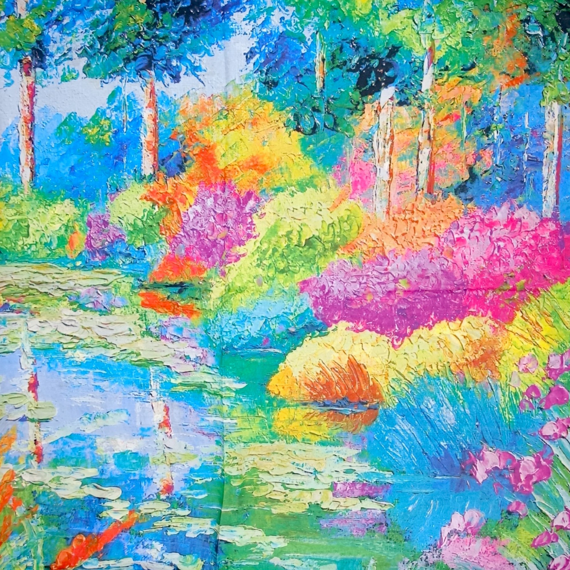 Eșarfă din Mătase 100% Chromatic Stories – Azure Impression EMS20-6, Reversibilă (2 Fețe), Inspirație Monet & Abstract Modern, 180×70 cm, Cutie Cadou Premium