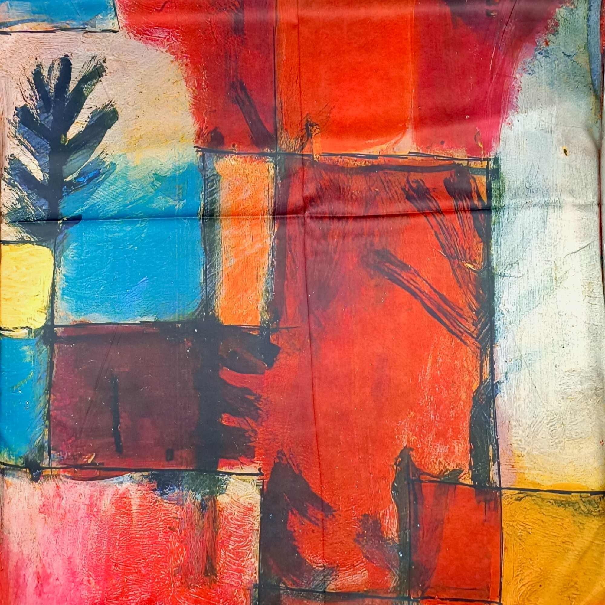 Eșarfă din Mătase 100% Chromatic Stories – Crimson Canvas EMS20-4, Reversibilă (2 Fețe), Design Artistic Abstract & Floral, 180×70 cm, Cutie Cadou Premium