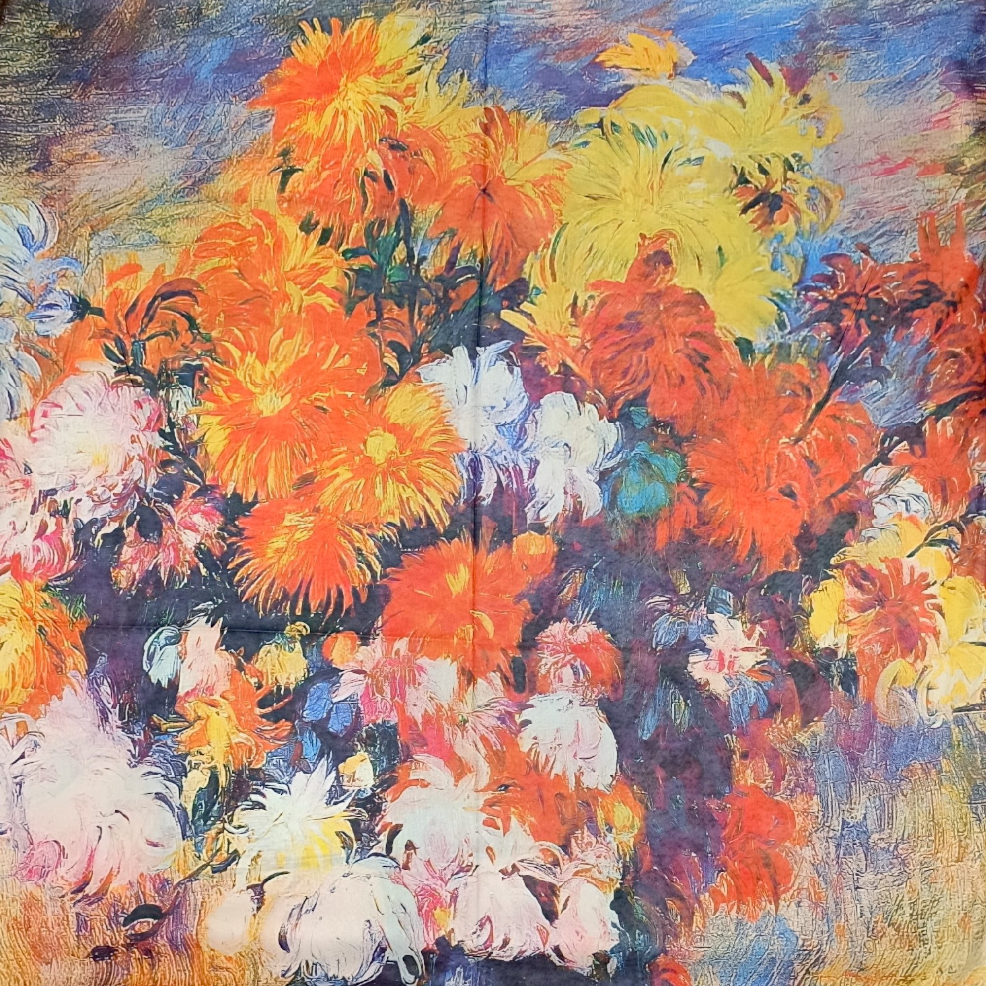 Eșarfă din Mătase 100% Chromatic Stories – Crimson Canvas EMS20-4, Reversibilă (2 Fețe), Design Artistic Abstract & Floral, 180×70 cm, Cutie Cadou Premium