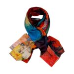 Eșarfă din Mătase 100% Chromatic Stories – Crimson Canvas EMS20-4, Reversibilă (2 Fețe), Design Artistic Abstract & Floral, 180×70 cm, Cutie Cadou Premium