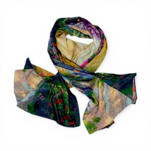 Eșarfă din Mătase 100% Chromatic Stories – Garden Escape EMS20-8, Reversibilă (2 Fețe), Peisaj Artistic & Natură Romantică, 180×70 cm, Cutie Cadou Premium