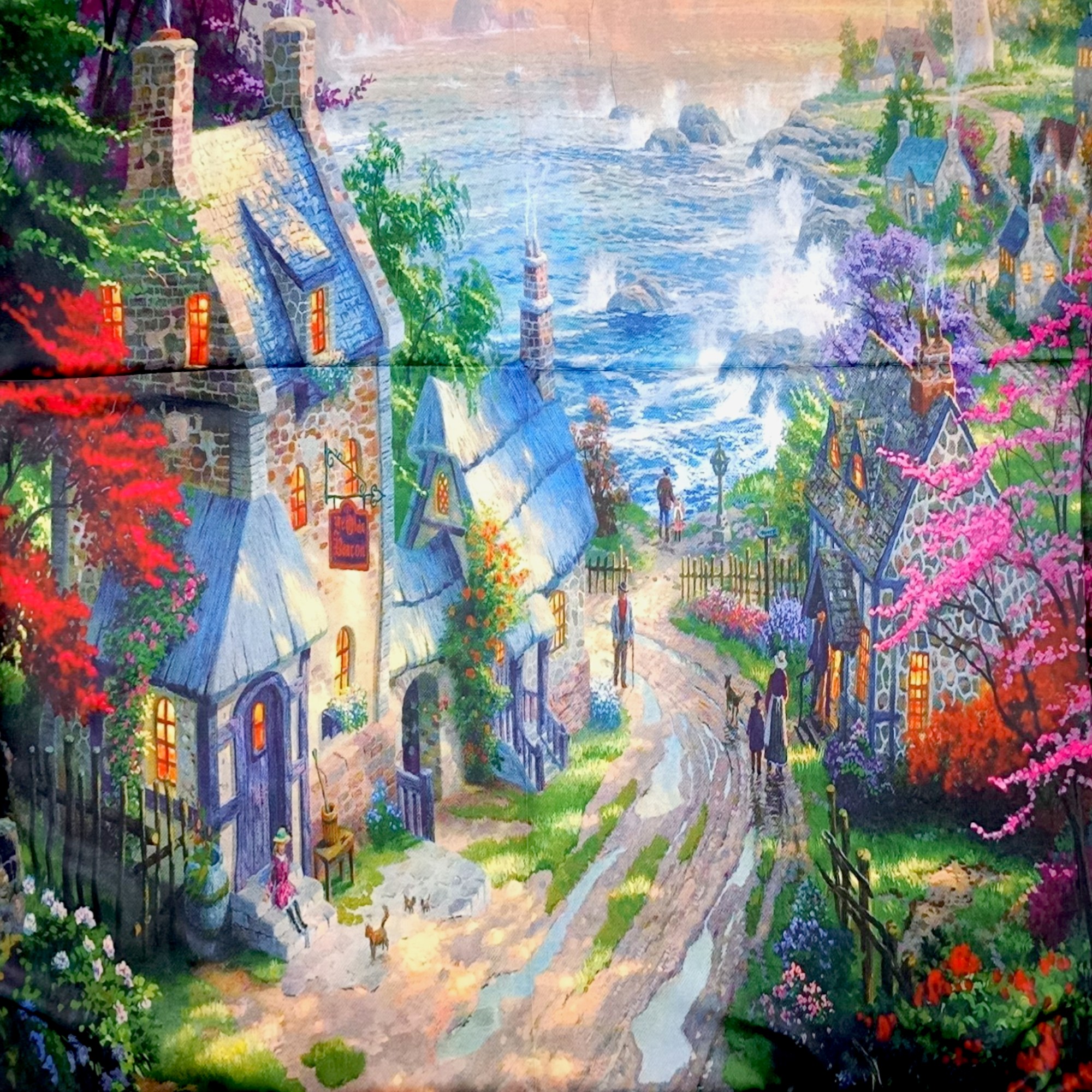 Eșarfă din Mătase 100% Chromatic Stories – Garden Escape EMS20-8, Reversibilă (2 Fețe), Peisaj Artistic & Natură Romantică, 180×70 cm, Cutie Cadou Premium
