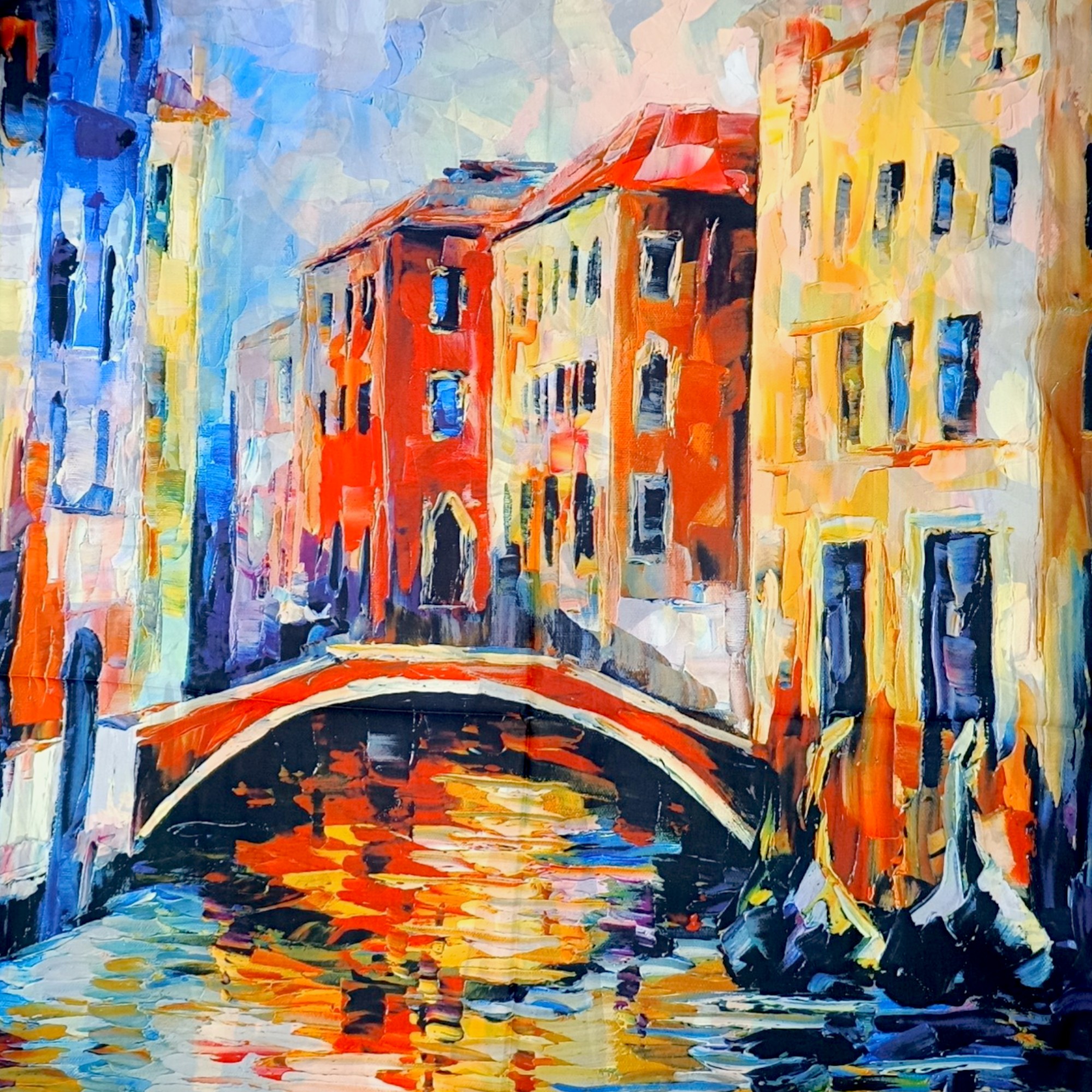 Eșarfă din Mătase 100% Chromatic Stories – Urban Reflections EMS20-7, Reversibilă (2 Fețe), Artă Urbană & Impresionism Modern, 180×70 cm, Cutie Cadou Premium