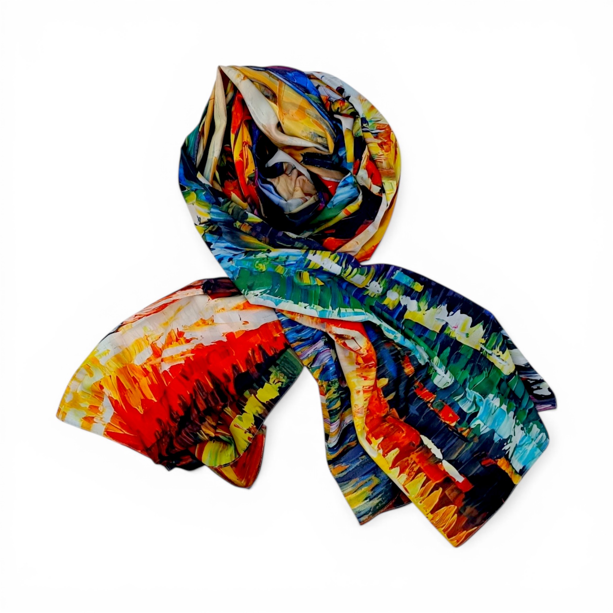 Eșarfă din Mătase 100% Chromatic Stories – Urban Reflections EMS20-7, Reversibilă (2 Fețe), Artă Urbană & Impresionism Modern, 180×70 cm, Cutie Cadou Premium