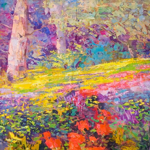 Eșarfă din Mătase 100% Chromatic Stories –Kandinsky Circles EMS20-2 – Reversibilă (2 Fețe), Design Abstract Multicolor, 180×70 cm, Cutie Cadou Premium