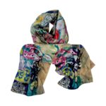 Eșarfă din Mătase 100% Chromatic Stories –Klimt Bloom EMS20-1 – Reversibilă (2 Fețe), Design Artistic Floral, 180×70 cm, Cutie Cadou Premium