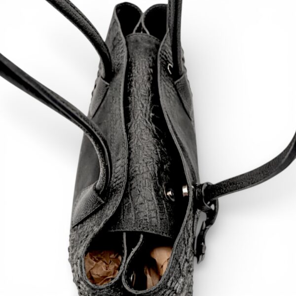 Pantof damă din piele croco neagră, elegantă, Made in Italy.