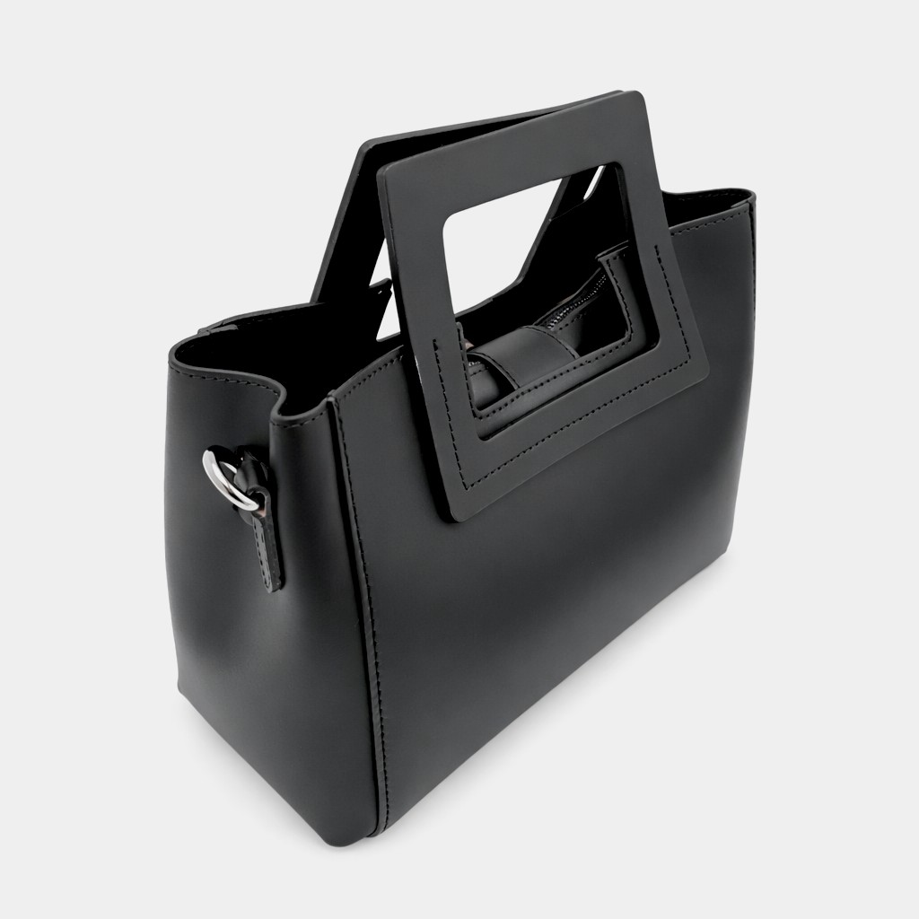 Geantă damă Belle Monique ST563-Negru – piele naturală italiană, design arhitectural modern