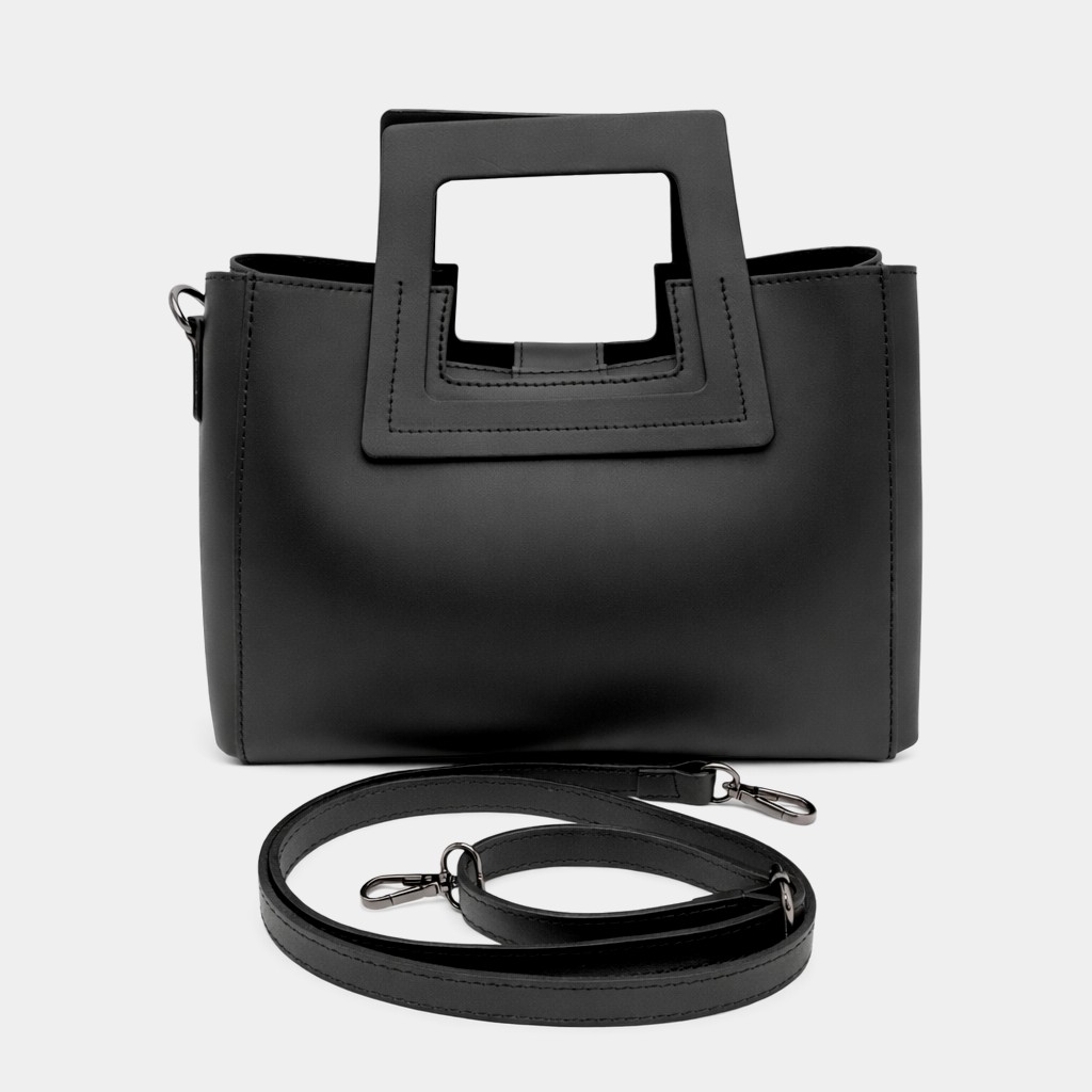 Geantă damă Belle Monique ST563-Negru – piele naturală italiană, design arhitectural modern