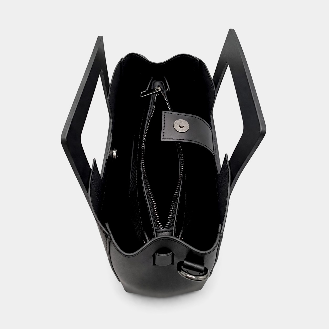 Geantă damă Belle Monique ST563-Negru – piele naturală italiană, design arhitectural modern