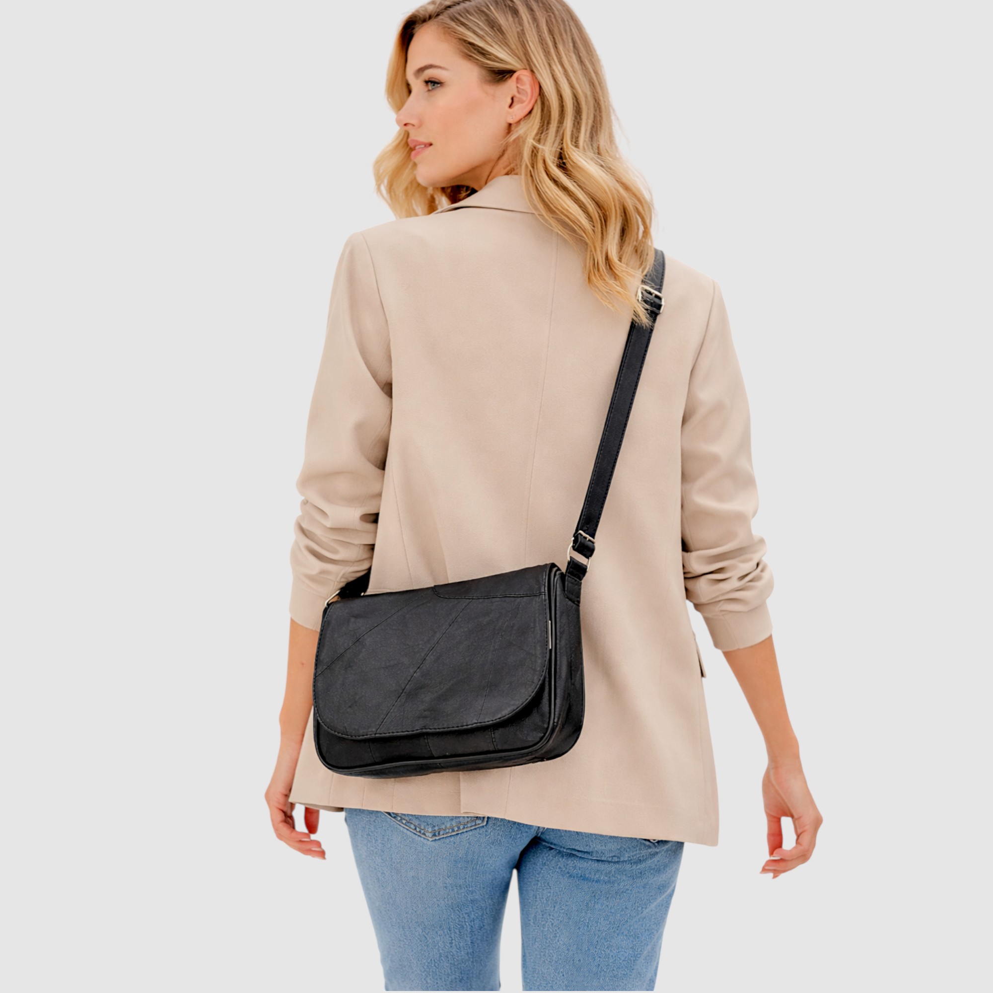 Geantă Damă Crossbody Lucia R45X-N1, Piele Naturală Negru