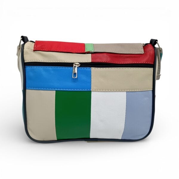 Geantă damă unicat, realizată din piele naturală multicoloră, cu design modern și funcționalitate ex.