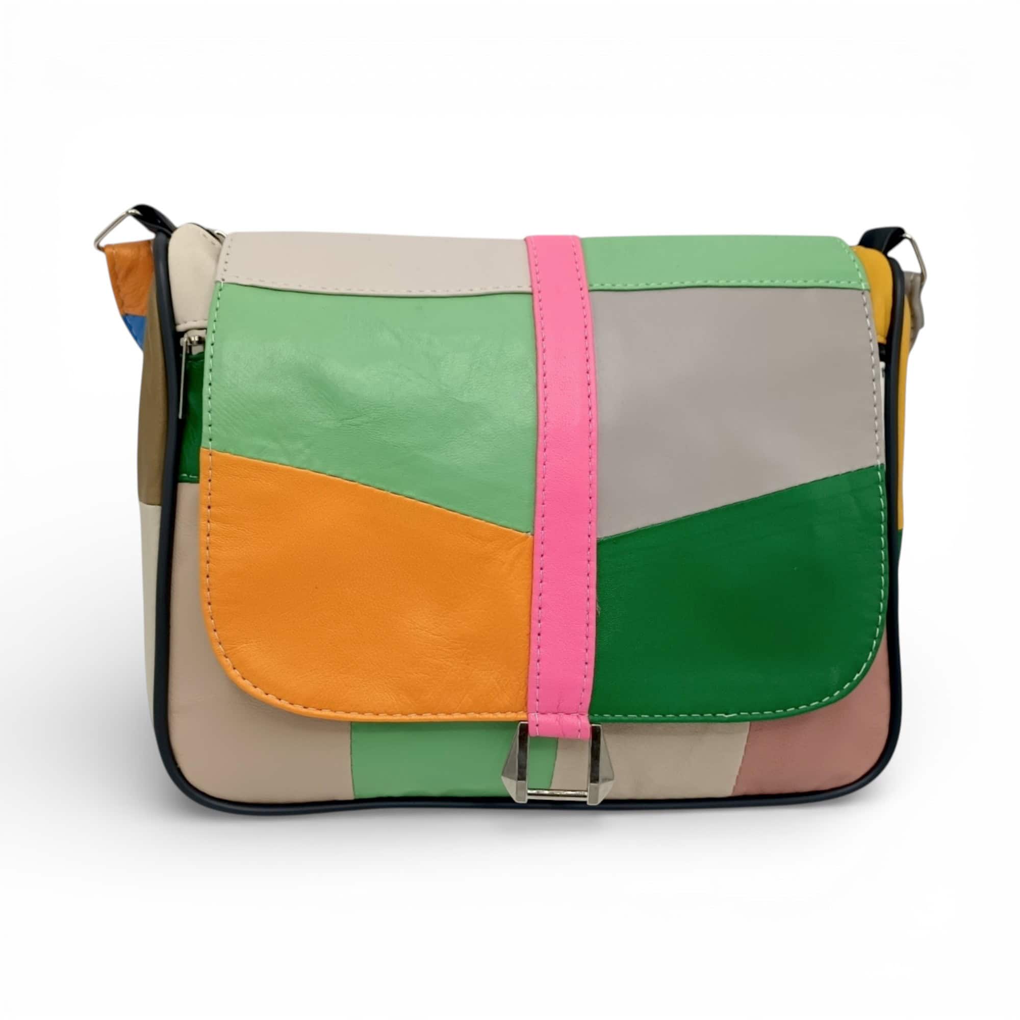 Geantă damă unicat din piele naturală, cu design colorat și modern, perfectă pentru orice ocazie.