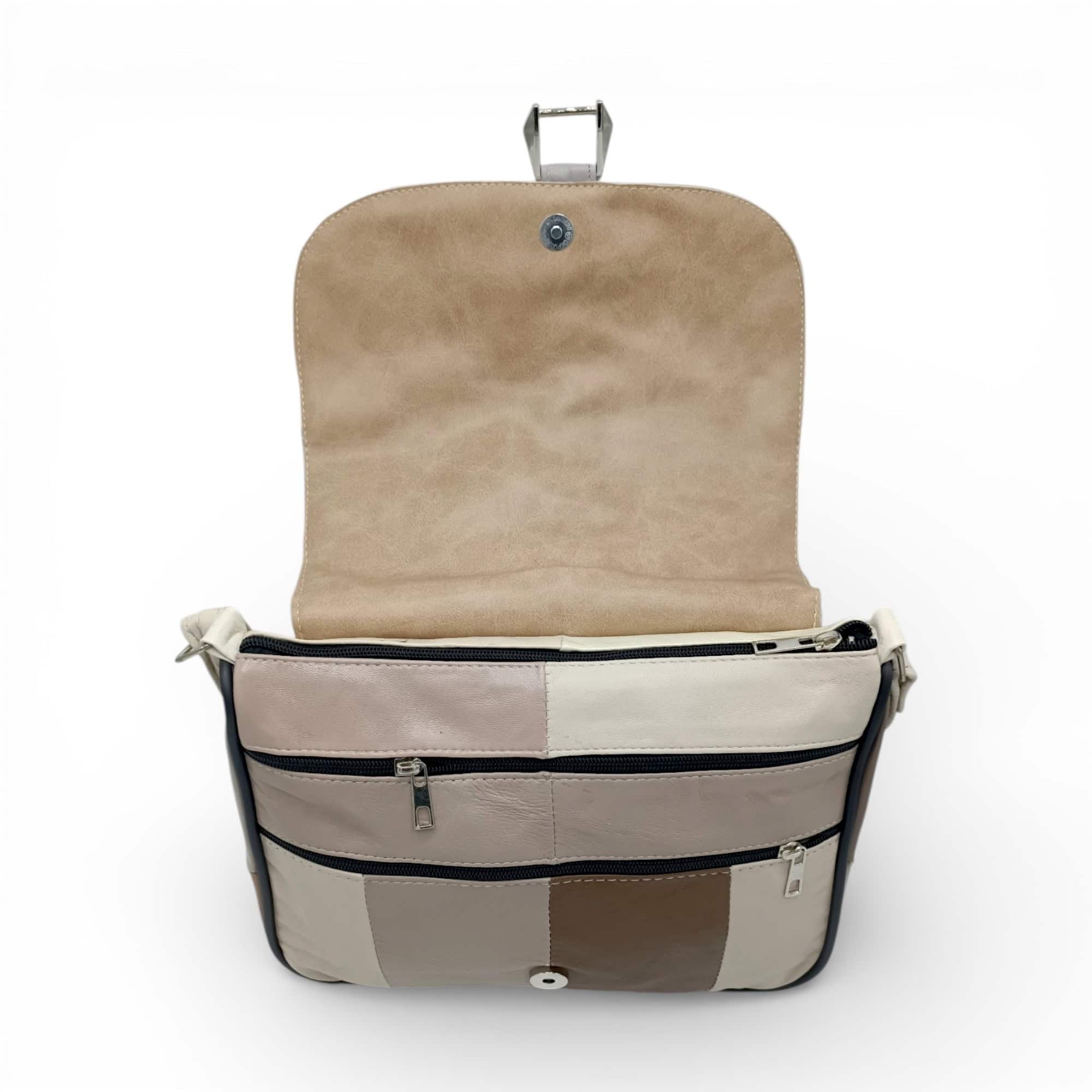 Geantă damă unicat Lucia R45-502, realizată din piele naturală multicolor, cu compartimente spațioas.