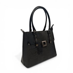 Geantă damă SQueMora Luxury – SQM Black Croco, eleganță modernă și design structurat