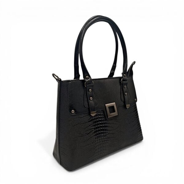 Geantă damă SQueMora Luxury – SQM Black Croco, eleganță modernă și design structurat
