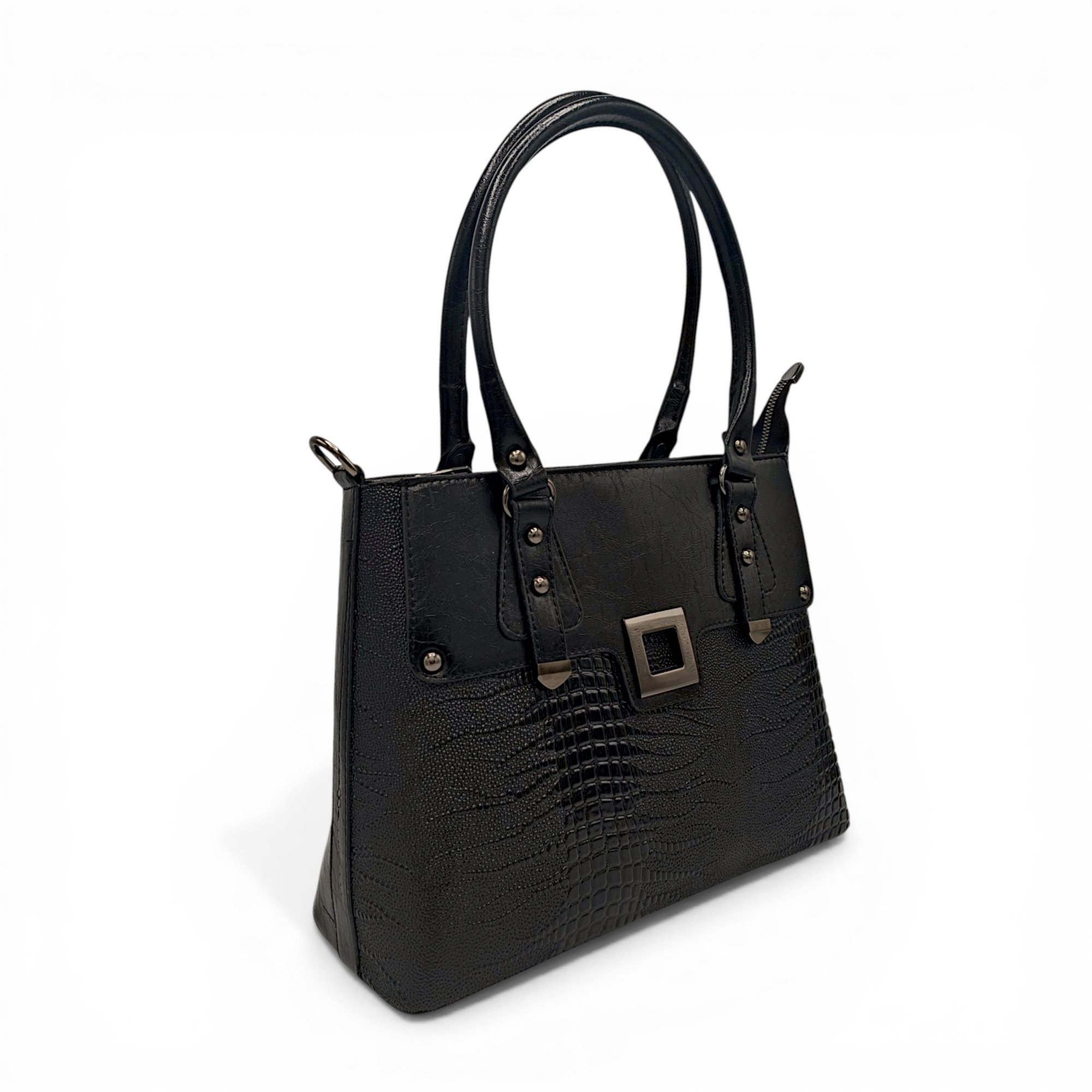 Geantă damă SQueMora Luxury – SQM Black Croco, eleganță modernă și design structurat (1) Geantă damă SQueMora Luxury – SQM Black Croco, eleganță modernă și design structurat