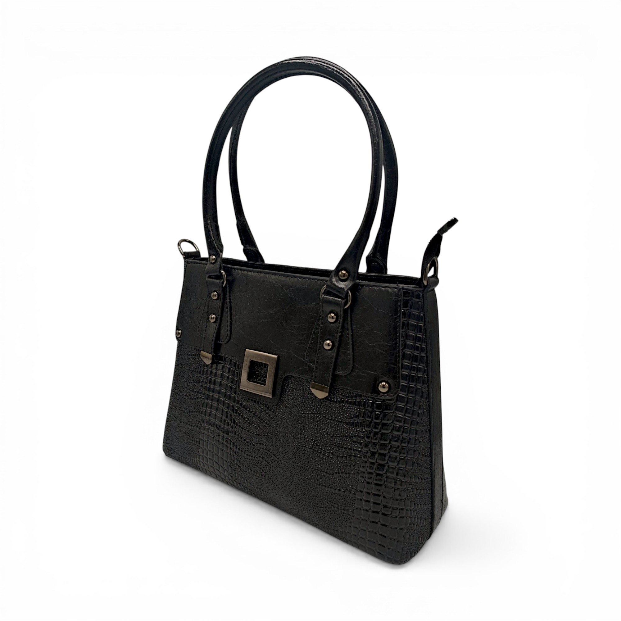 Geantă damă SQueMora Luxury – SQM Black Croco, eleganță modernă și design structurat (3) Geantă damă SQueMora Luxury – SQM Black Croco, eleganță modernă și design structurat