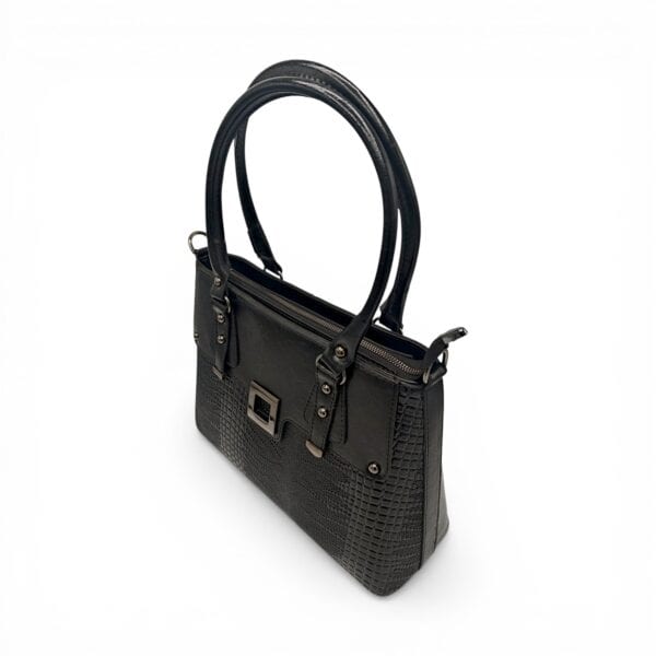 Geantă damă SQueMora Luxury – SQM Black Croco, eleganță modernă și design structurat
