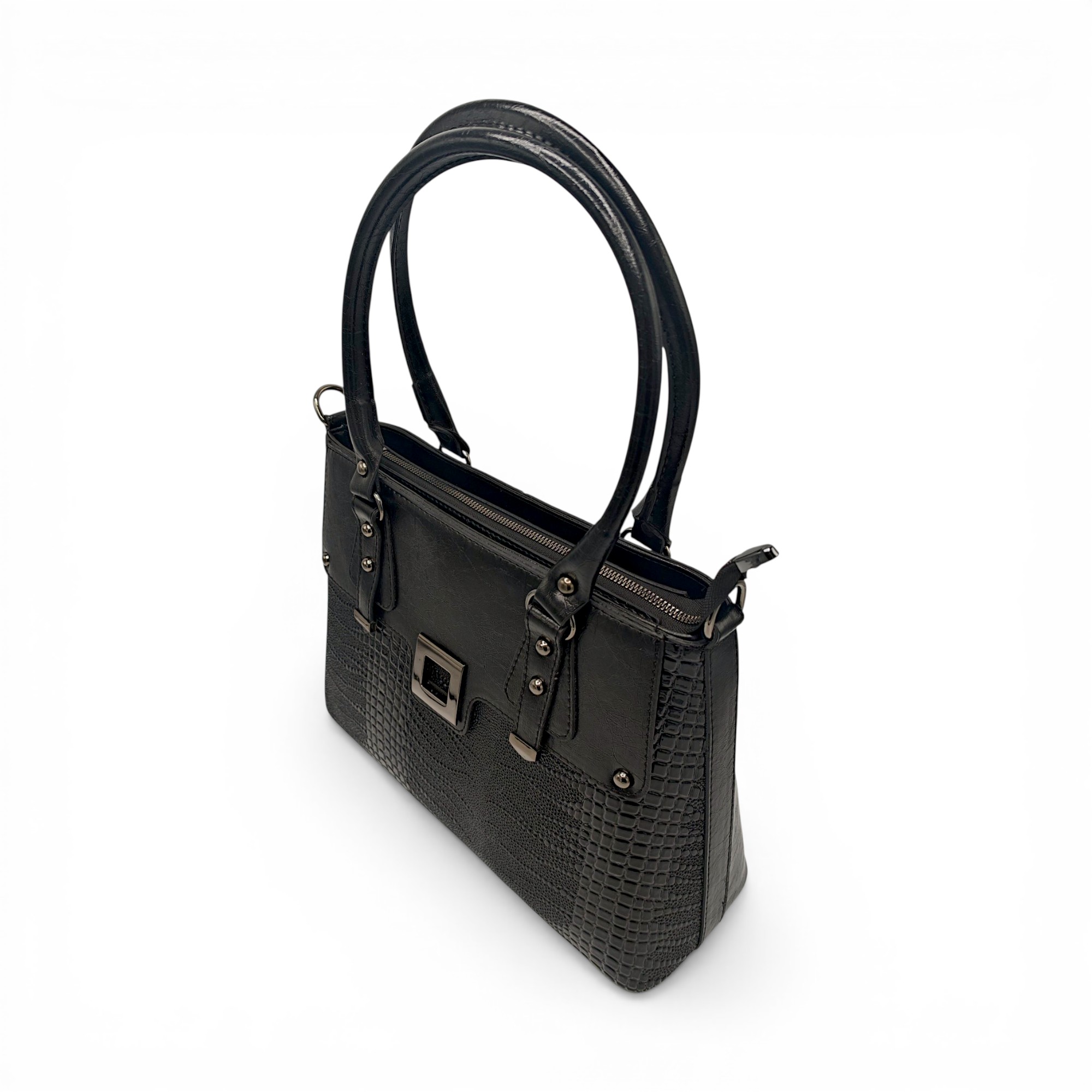 Geantă damă SQueMora Luxury – SQM Black Croco, eleganță modernă și design structurat (5) Geantă damă SQueMora Luxury – SQM Black Croco, eleganță modernă și design structurat