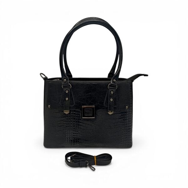 Geantă damă SQueMora Luxury – SQM Black Croco, eleganță modernă și design structurat